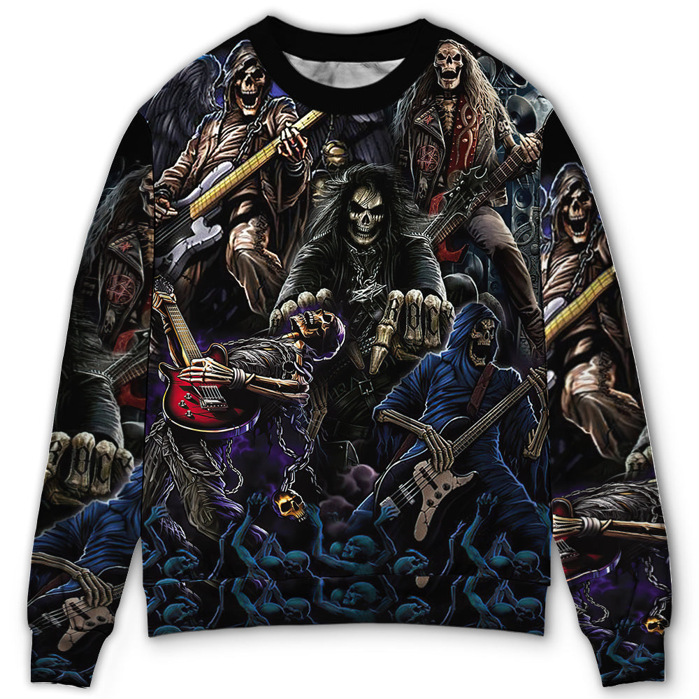 Sweater / S Skull Guitar Cool Dark - Sweater - Ugly Christmas Sweaters - Owls Matrix LTD