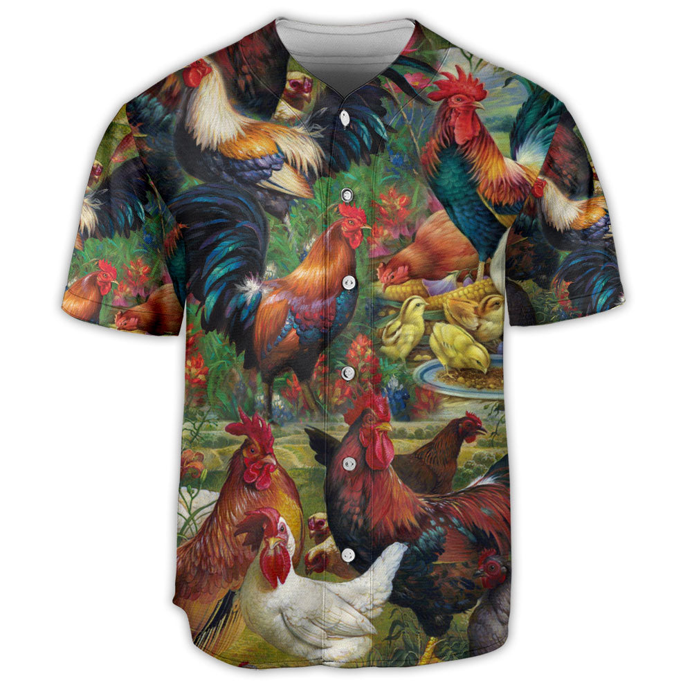 Chicken And Flower Tropical Vibe Art Style - Baseball Jersey - Owls Matrix LTD