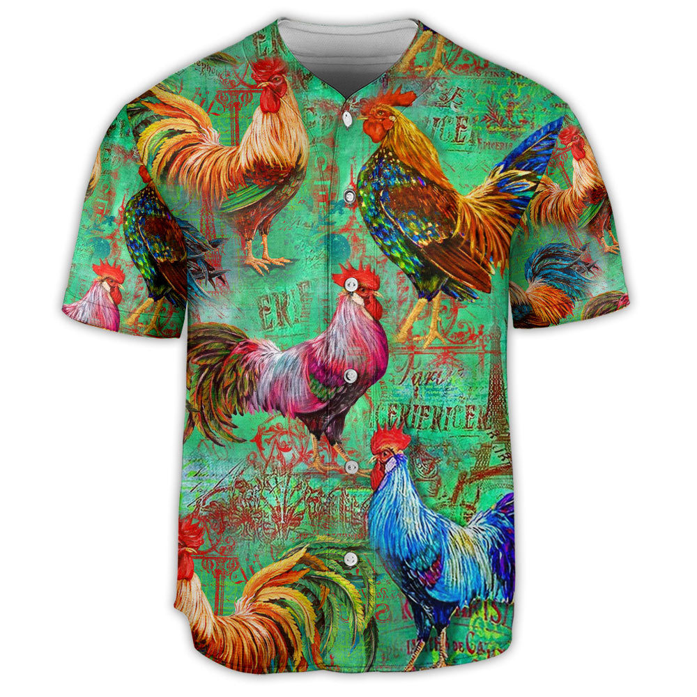Chicken Colorful Art Flower Tropical Vibe - Baseball Jersey - Owls Matrix LTD