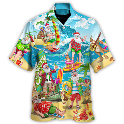 Christmas In July Santa Claus Surfing And Enjoy Summer Beach - Hawaiian Shirt