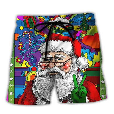 Hippie Funny Santa Claus Christmas - Beach Short - Owls Matrix LTD