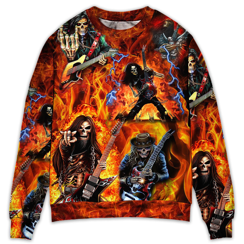 Guitar Skull Fire Style - Sweater - Ugly Christmas Sweater - Owls Matrix LTD