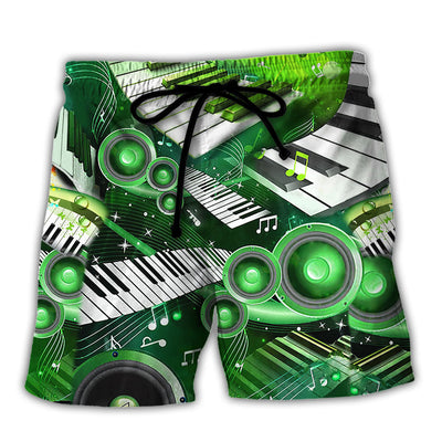 Piano Music Love Green Style - Beach Short - Owls Matrix LTD