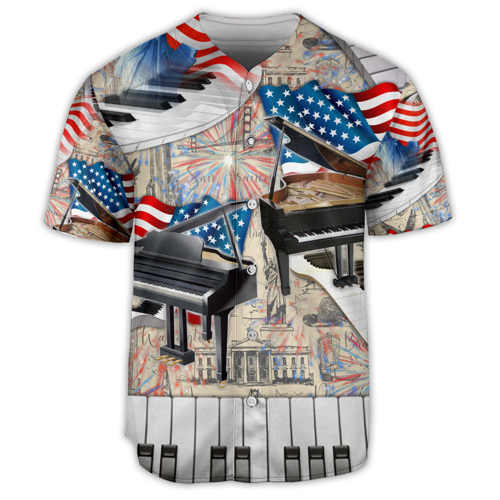 Piano Music US Flag Retro Vibe Art Style - Baseball Jersey - Owls Matrix LTD