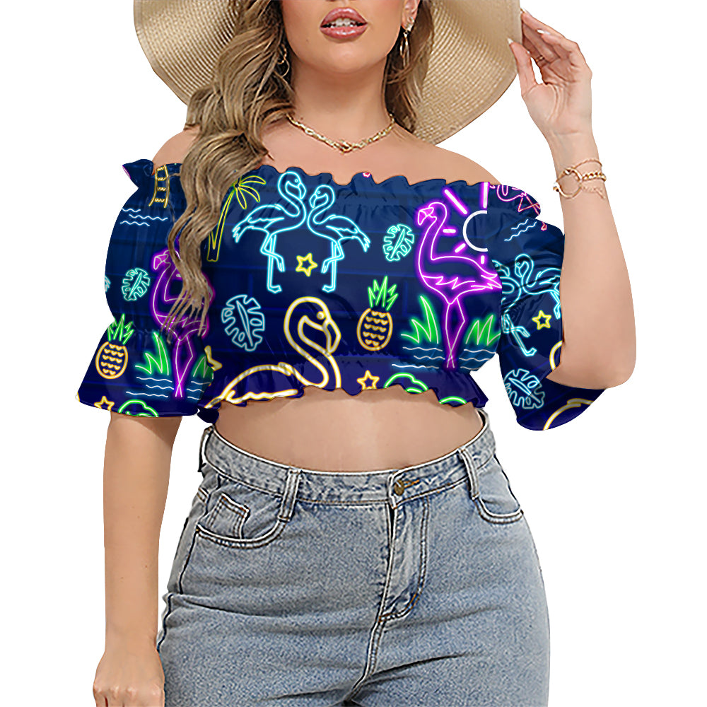 Flamingo Stand Tall And Dream Big - Cropped Top With Short Puff Sleeve
