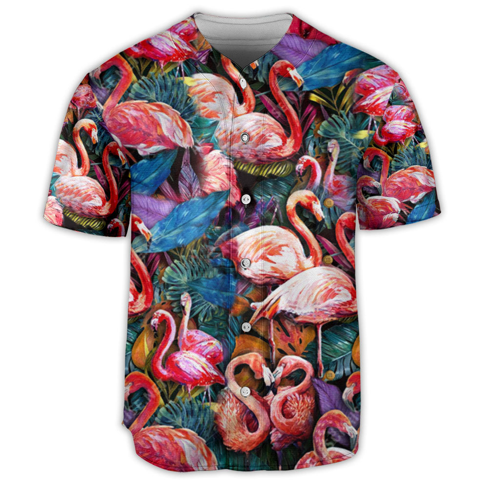 Flamingo And Flower Colorful In Tropical - Baseball Jersey - Owls Matrix LTD
