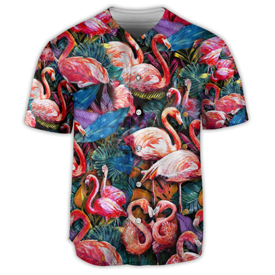 Flamingo And Flower Colorful In Tropical - Baseball Jersey - Owls Matrix LTD