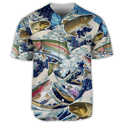 Fishing Trout Fishing Big Waves - Baseball Jersey - Owls Matrix LTD