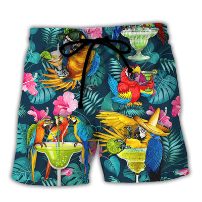 Parrot Funny Drinking Cocktails The Beach Is My Happy Place Tropical Style - Beach Short