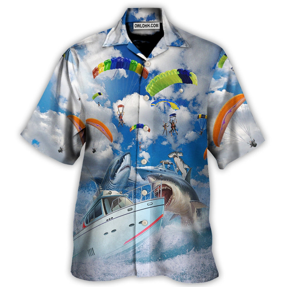 Parasailing Let's Fly Away With Shark - Hawaiian Shirt