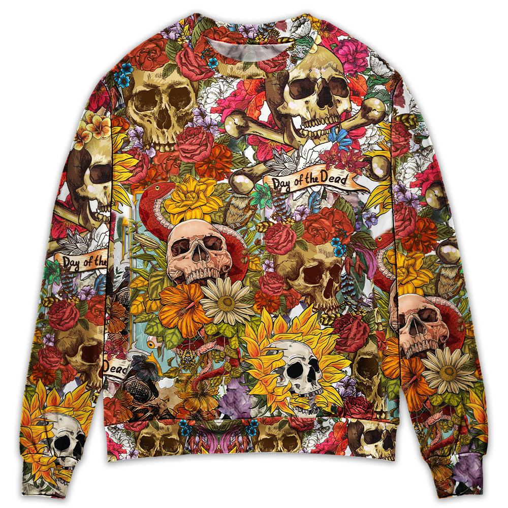Skull Day Of The Dead Flower Skull - Sweater - Ugly Christmas Sweater - Owls Matrix LTD