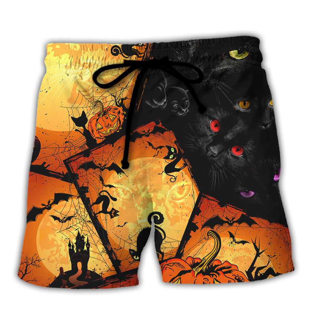 Halloween Black Cat Enjoy Halloween - Beach Short - Owls Matrix LTD