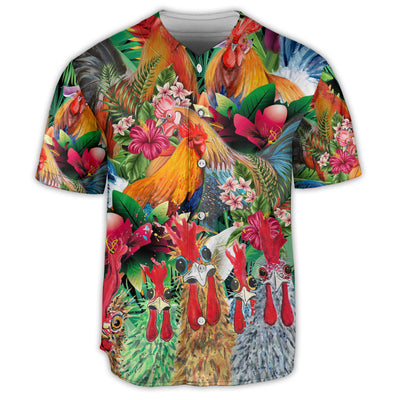 Chicken And Flower Tropical Vibe - Baseball Jersey - Owls Matrix LTD