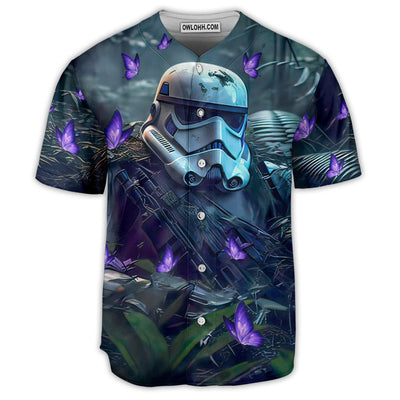 Starwars Stormtrooper In The Jungle With Purple Flowers - Baseball Jersey