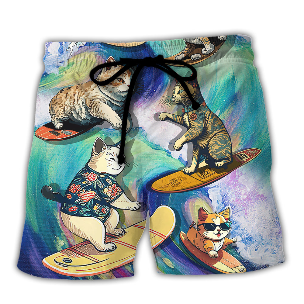 Surfing Funny Cat May The Surf Be With You Lover Surfing - Beach Short
