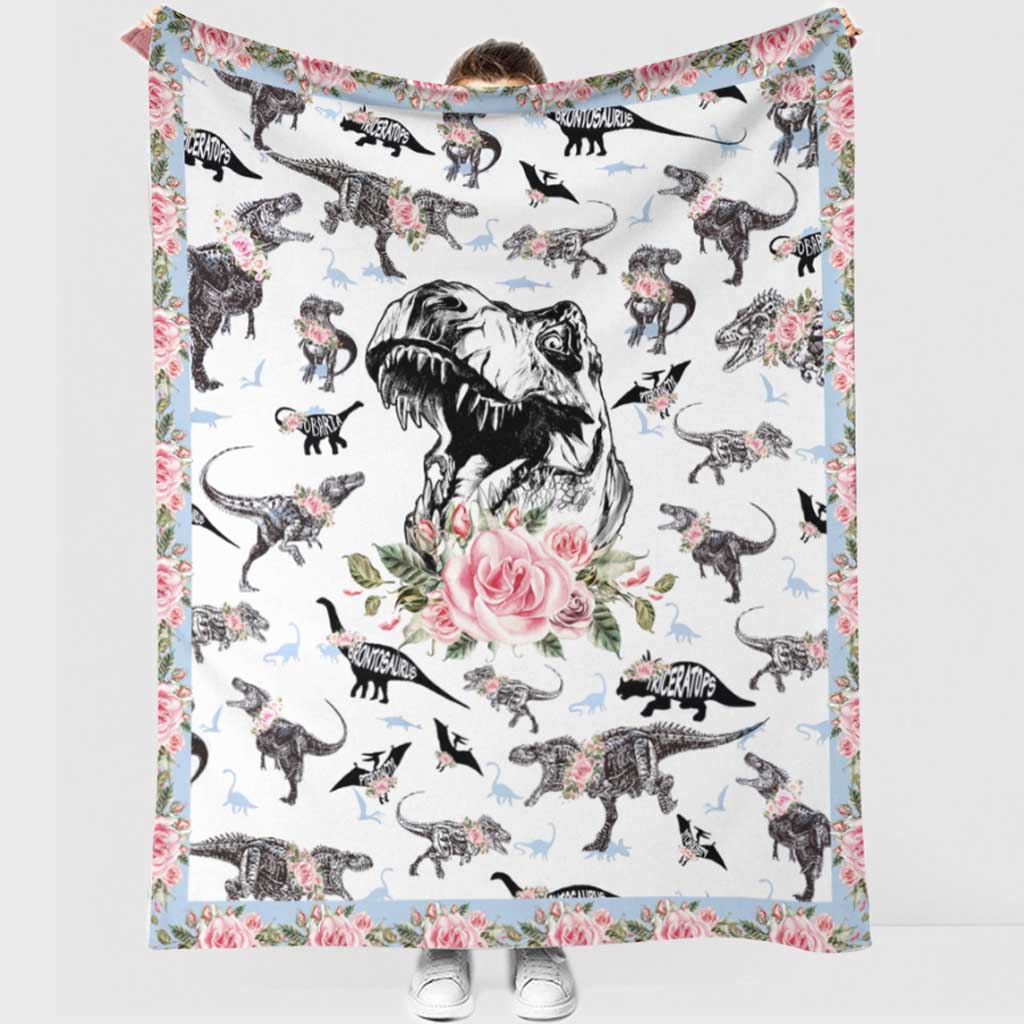 Dinosaur Floral So Lovely So Cool - Flannel Blanket - Owls Matrix LTD