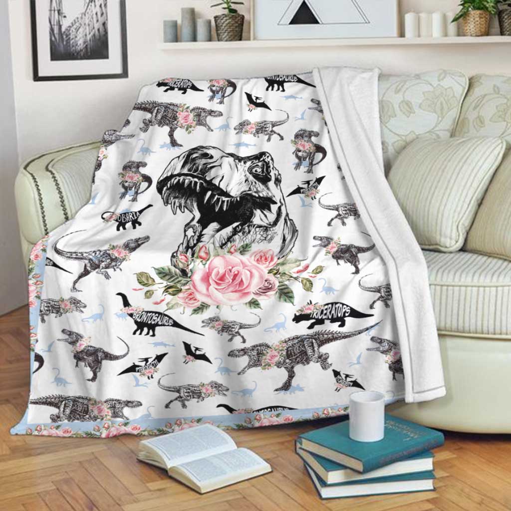 Dinosaur Floral So Lovely So Cool - Flannel Blanket - Owls Matrix LTD