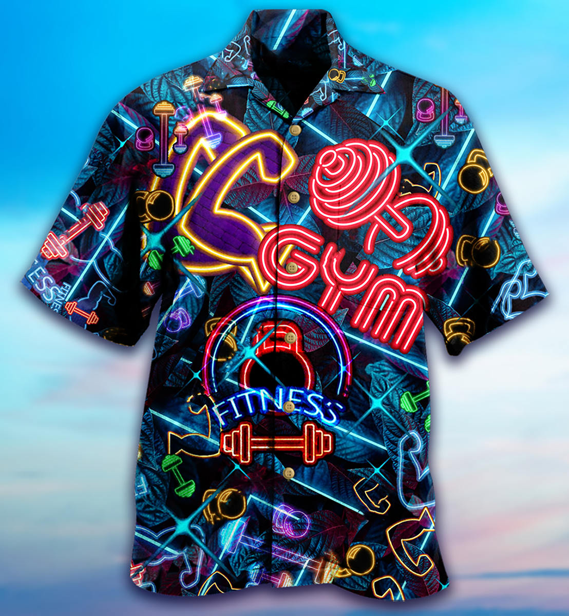 Gym Love Fitness Neon Style - Hawaiian Shirt - Owls Matrix LTD