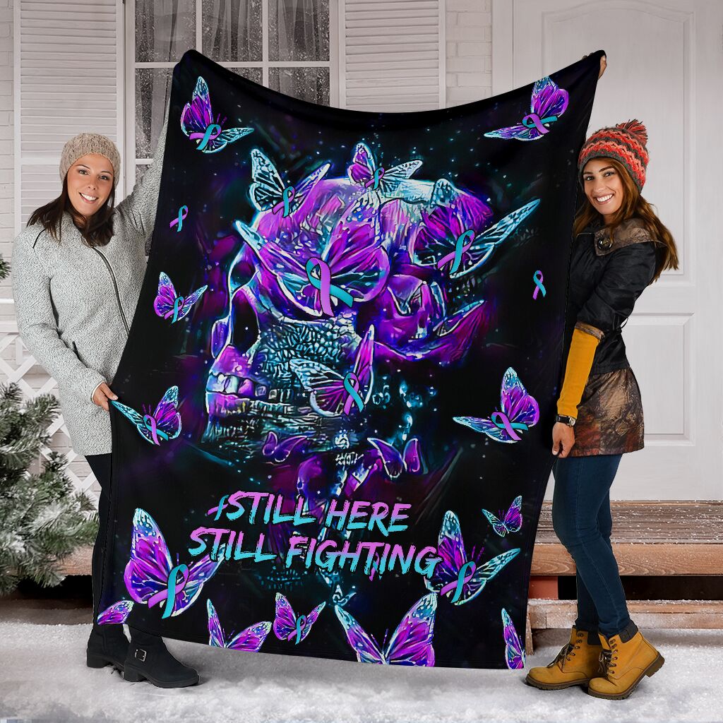 Butterfly Still Here Still Fighting Suicide Prevention - Flannel Blanket - Owls Matrix LTD