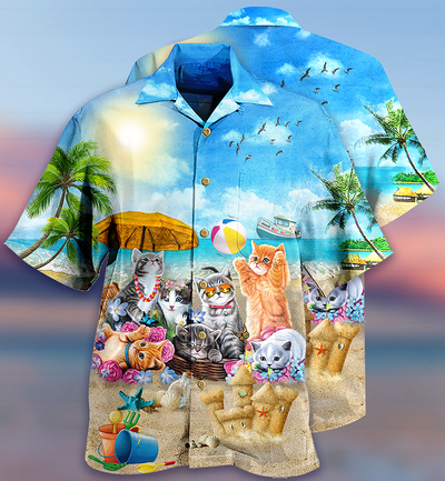 Cat Happy Love Beach Sunshine - Hawaiian Shirt - Owls Matrix LTD