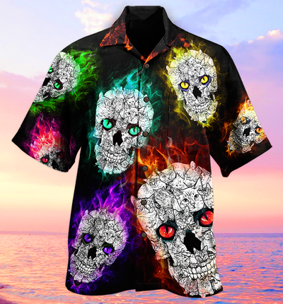 Skull Color Smile Say Hi - Hawaiian Shirt - Owls Matrix LTD