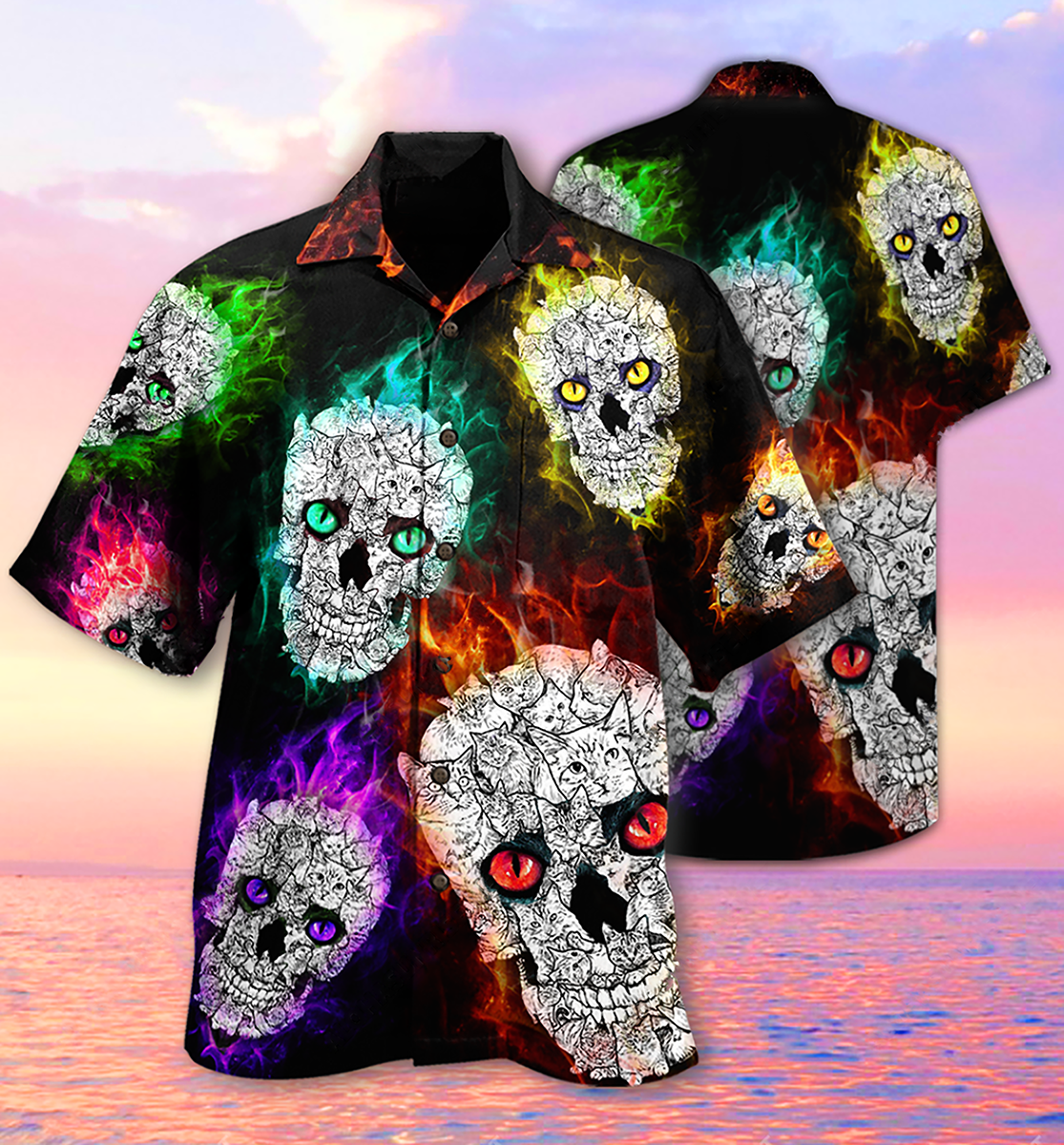 Skull Color Smile Say Hi - Hawaiian Shirt - Owls Matrix LTD