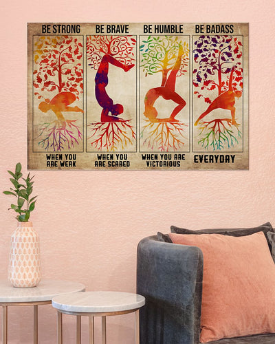Yoga Love Peace Be Strong Be Brave - Horizontal Poster - Owls Matrix LTD