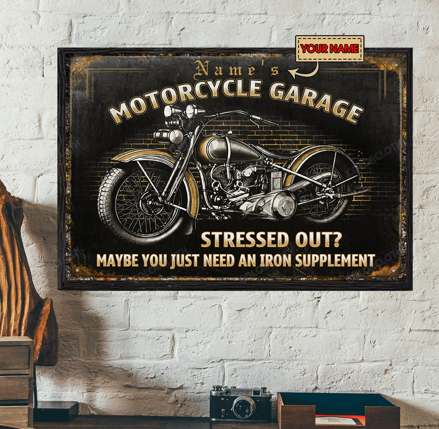 Motorcycle Garage Special Classic Personalized - Horizontal Poster - Owls Matrix LTD