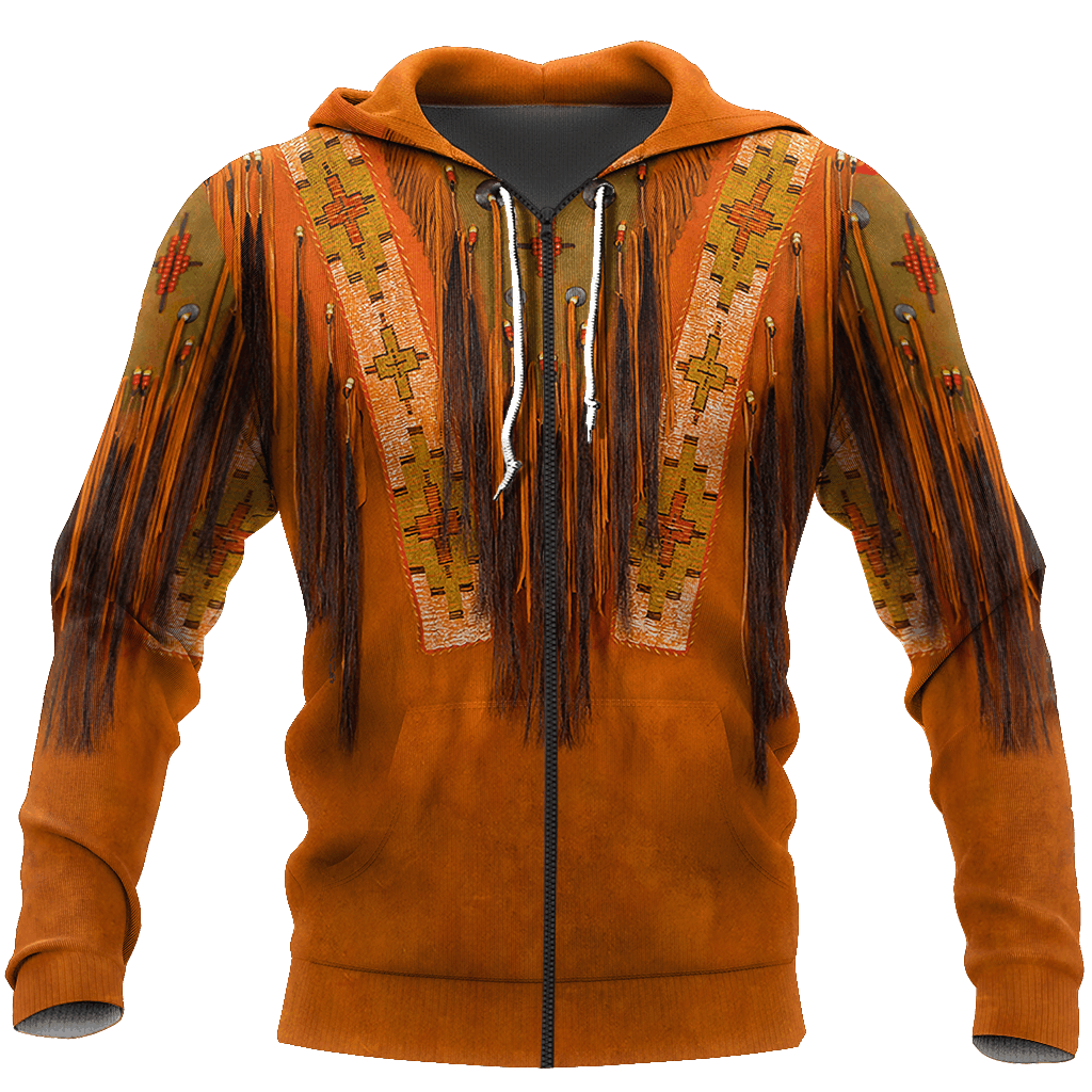Zip Hoodie / S Native American Culture Orange - Hoodie - Owls Matrix LTD