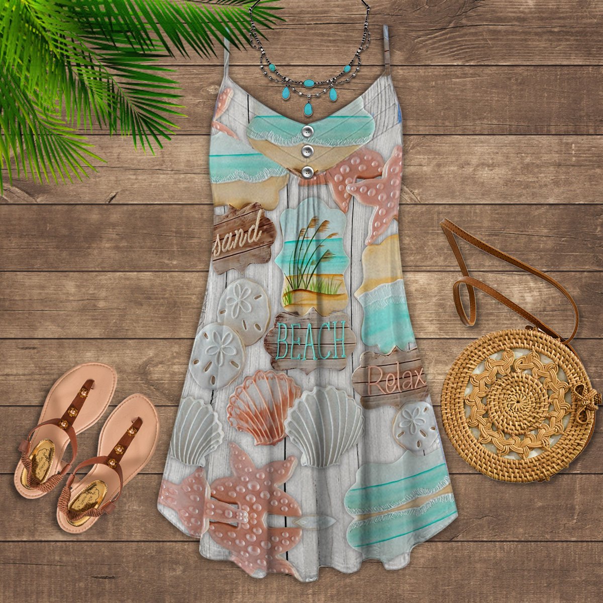 Beach With Colorful Seashell - Summer Dress - Owls Matrix LTD