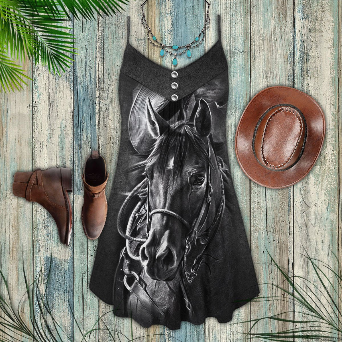 Black White Horse So Cool - Summer Dress - Owls Matrix LTD
