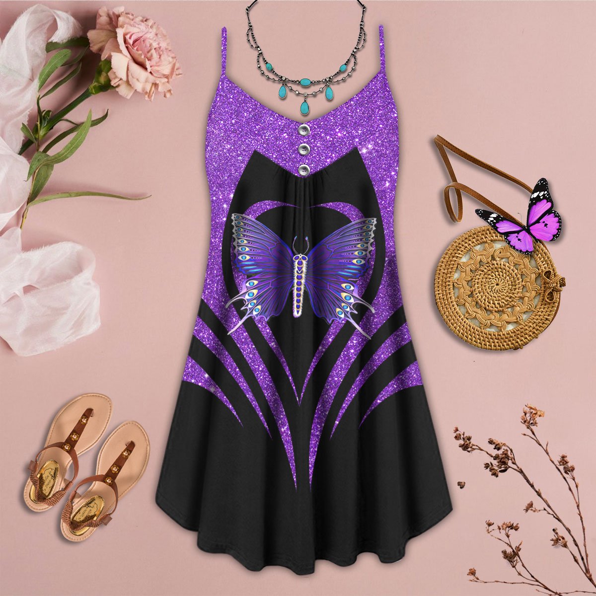 Butterfly Purple Butterfly Fly - Summer Dress - Owls Matrix LTD