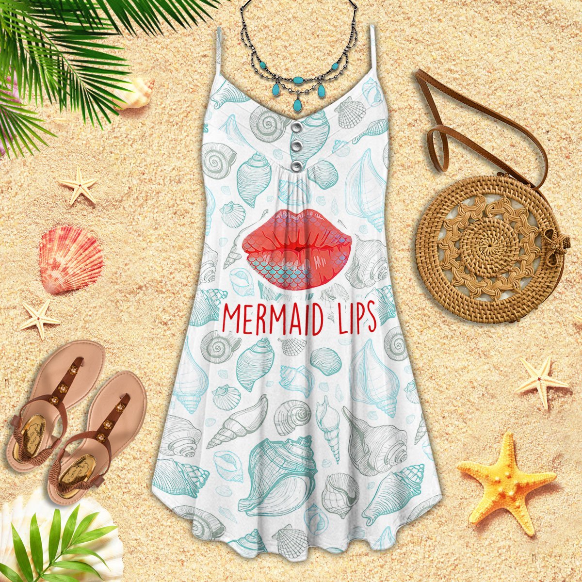 Mermaid Lips Summer Beach - Summer Dress - Owls Matrix LTD