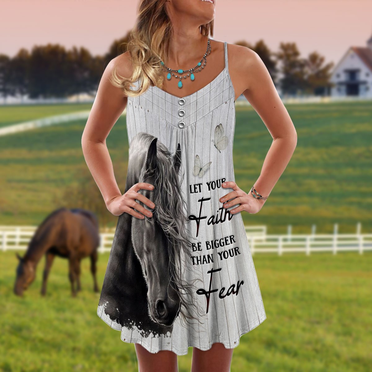 Horse Black Let Your Faith Be Bigger - Summer Dress - Owls Matrix LTD
