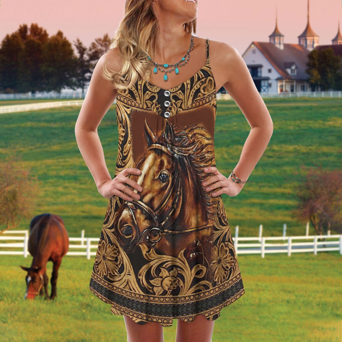 Horse Vintage Pattern - Summer Dress - Owls Matrix LTD