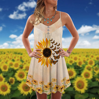 Butterfly And Sunflower Loves Summer - Summer Dress - Owls Matrix LTD
