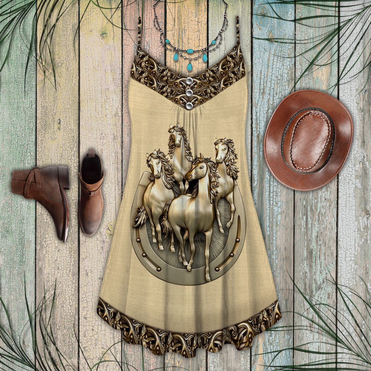 Horse Golden Pattern - Summer Dress - Owls Matrix LTD