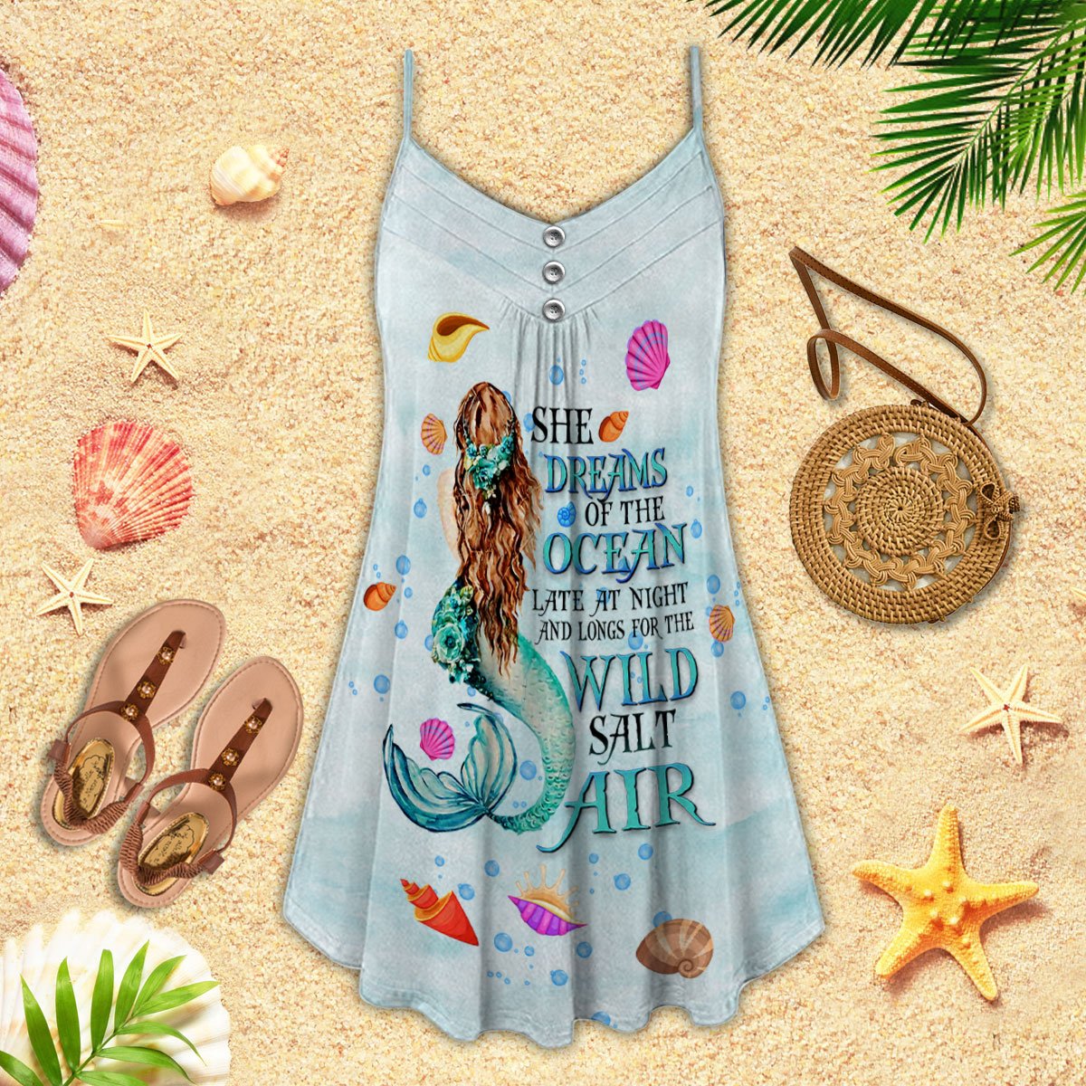 Mermaid She Dreams On The Ocean - Summer Dress - Owls Matrix LTD