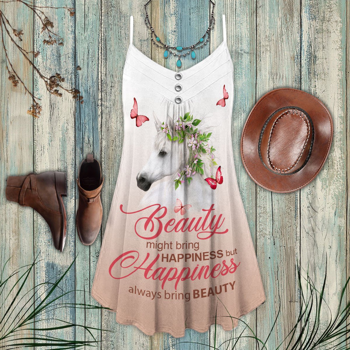 Horse Beauty With Butterfly - Summer Dress - Owls Matrix LTD