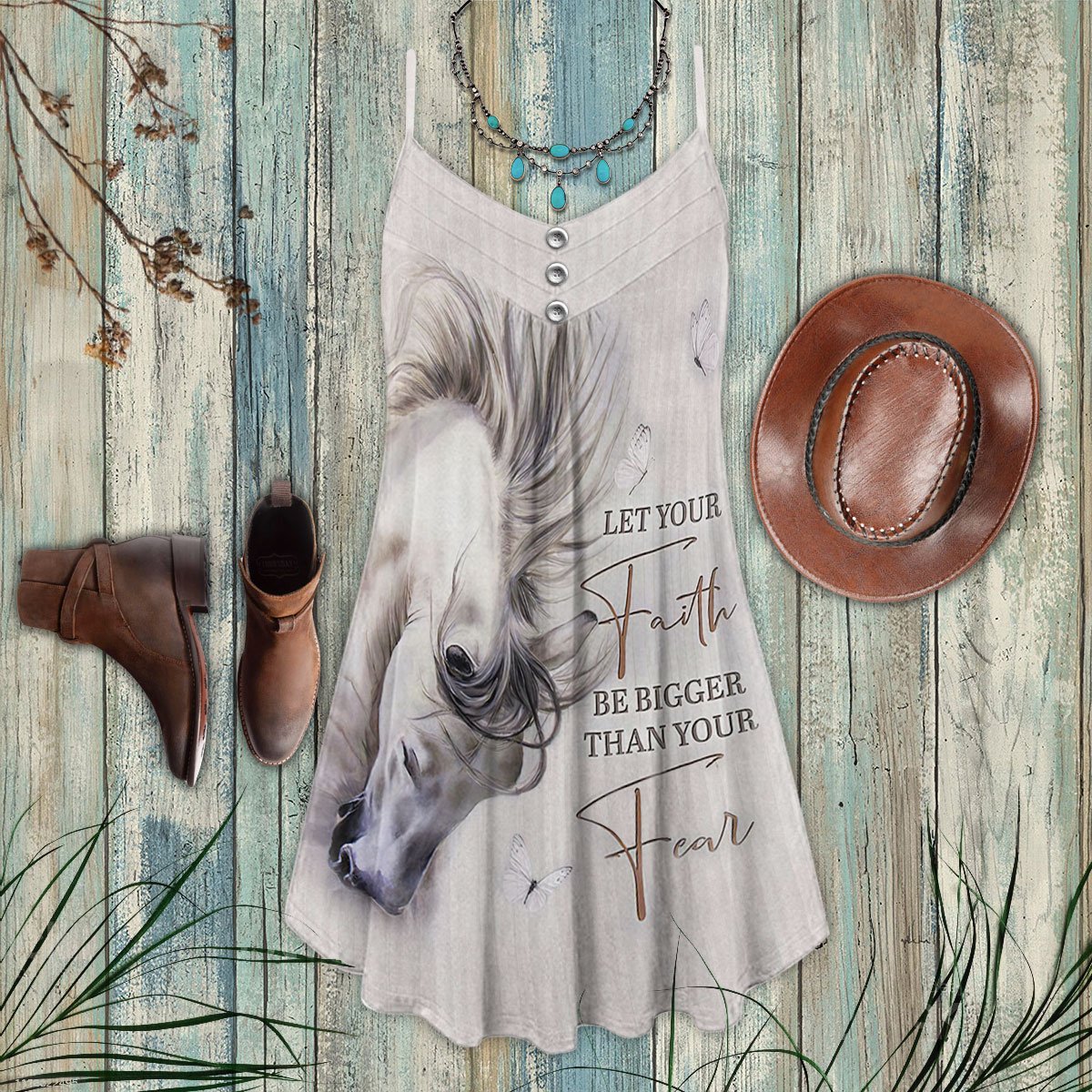 White Horse Faith Spaghetti Strap - Summer Dress - Owls Matrix LTD