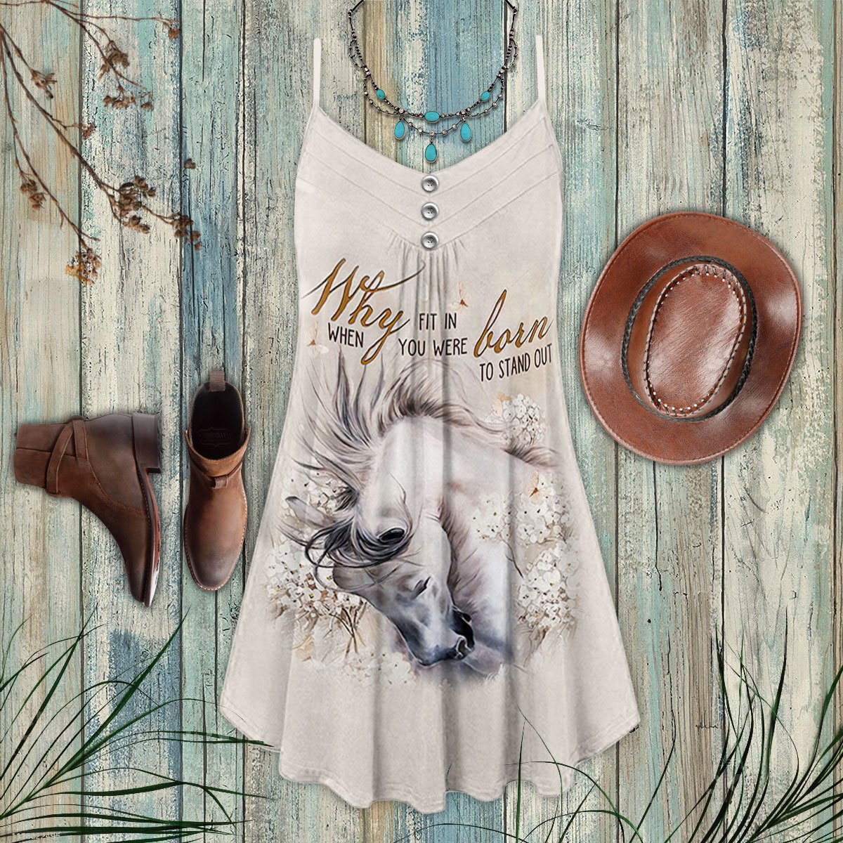 White Horse Stand Out - Summer Dress - Owls Matrix LTD