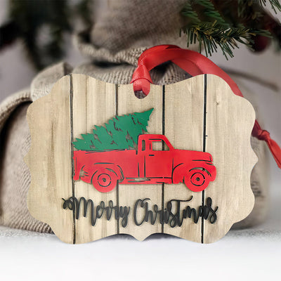Red Truck Merry Christmas Basic - Horizontal Ornament - Owls Matrix LTD