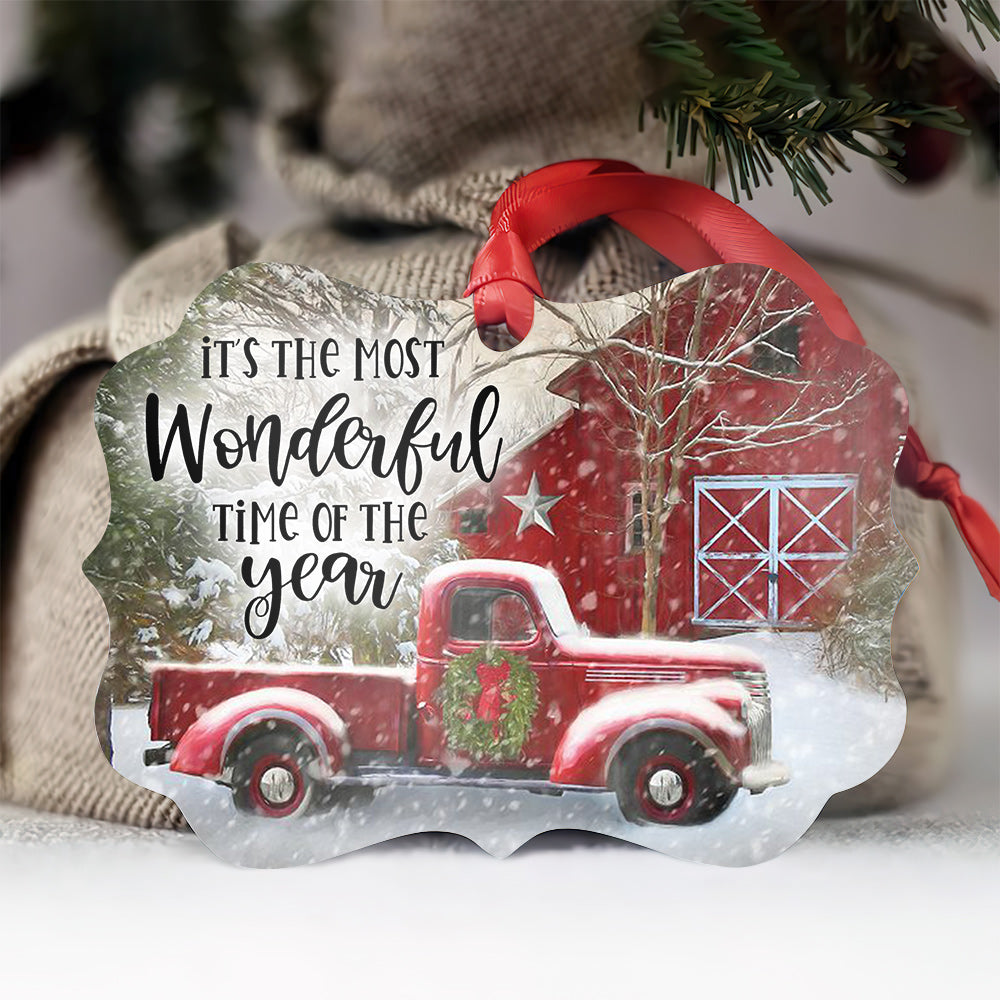 Red Truck It's The Most Wonderful Time Of The Year - Horizontal Ornament - Owls Matrix LTD