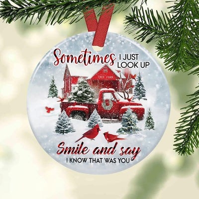 Pack 1 Red Truck Smile And Say I Know That Was You - Circle Ornament - Owls Matrix LTD