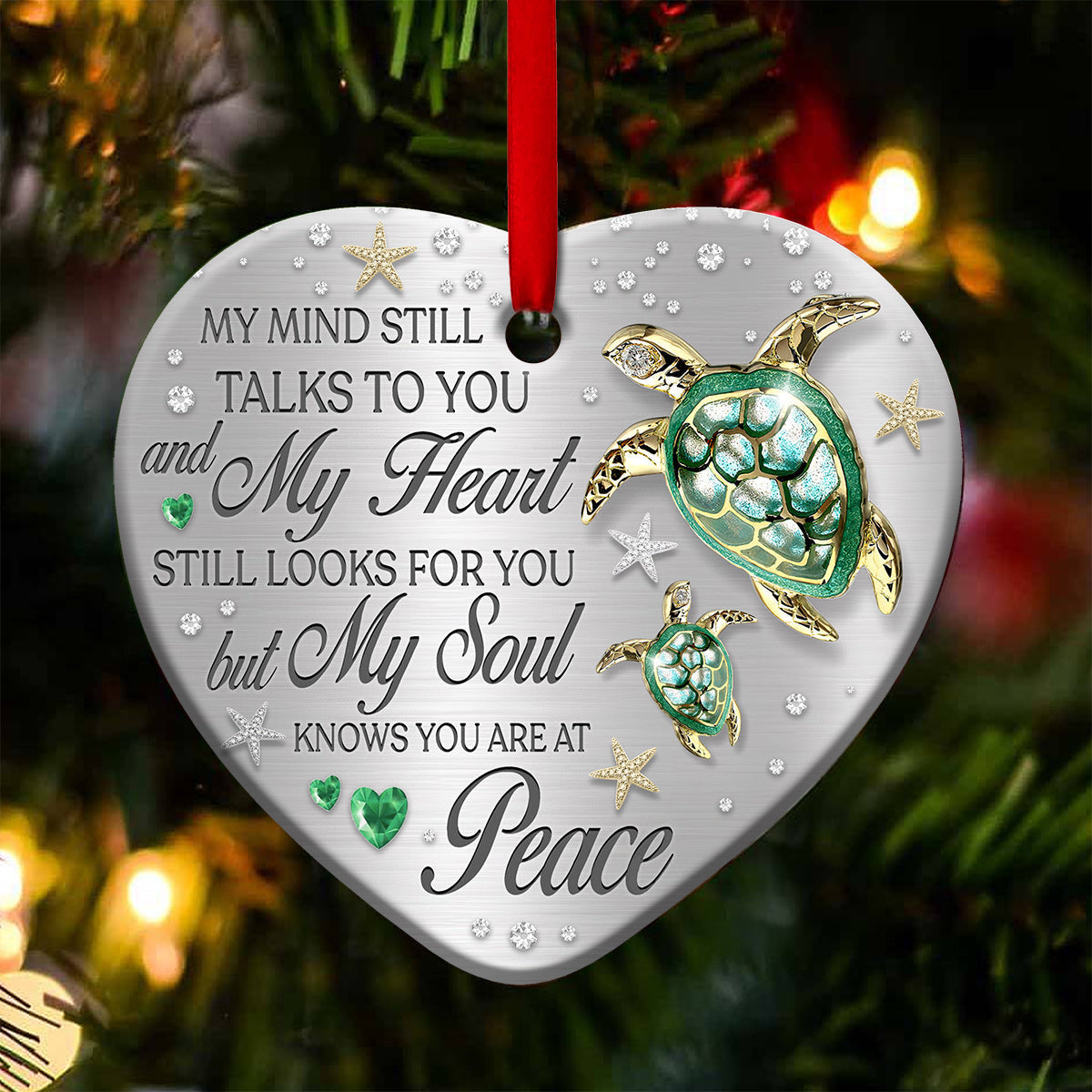 Turtle My Soul Knows You Are At Peace - Heart Ornament - Owls Matrix LTD