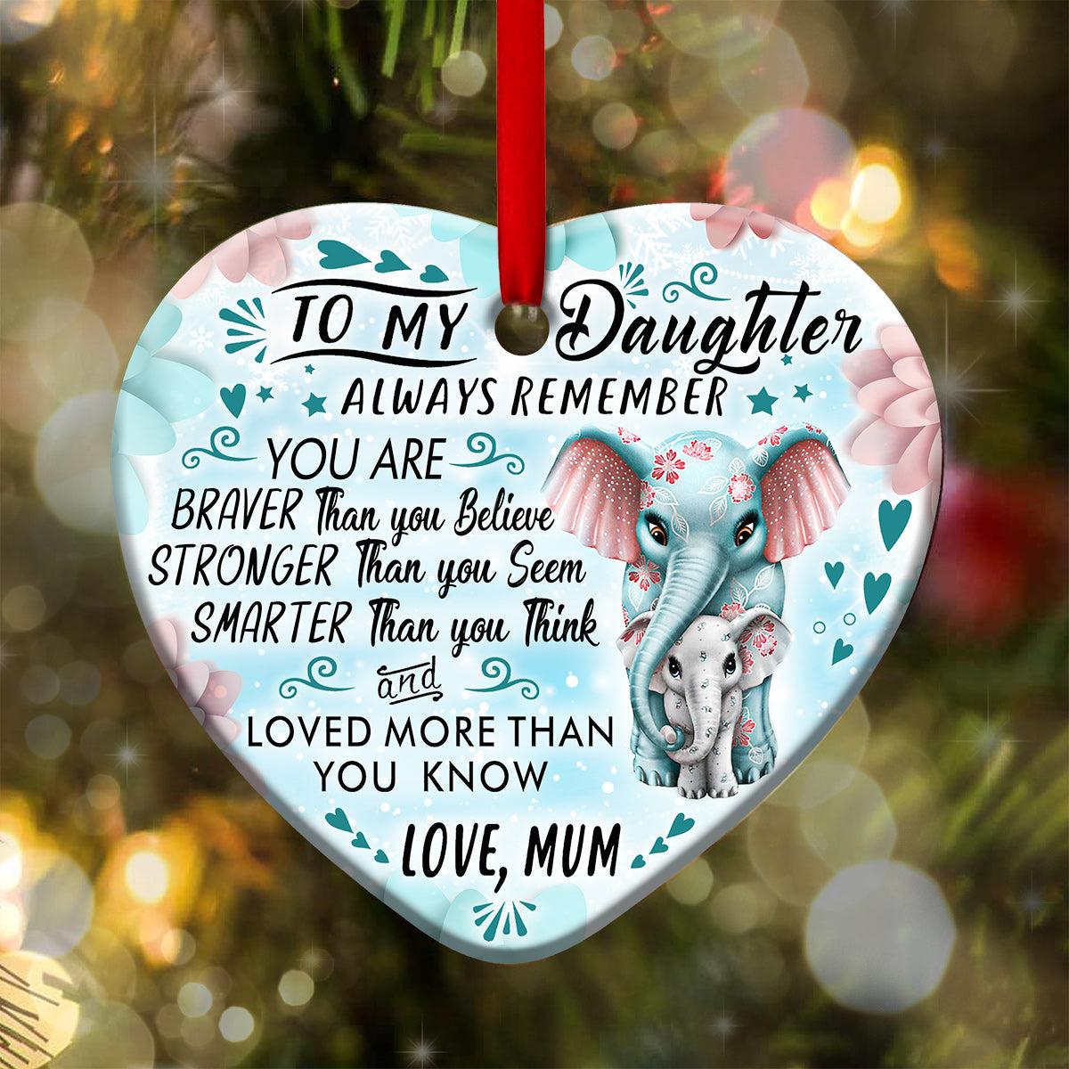 Elephant To My Daughter Elephant - Heart Ornament - Owls Matrix LTD