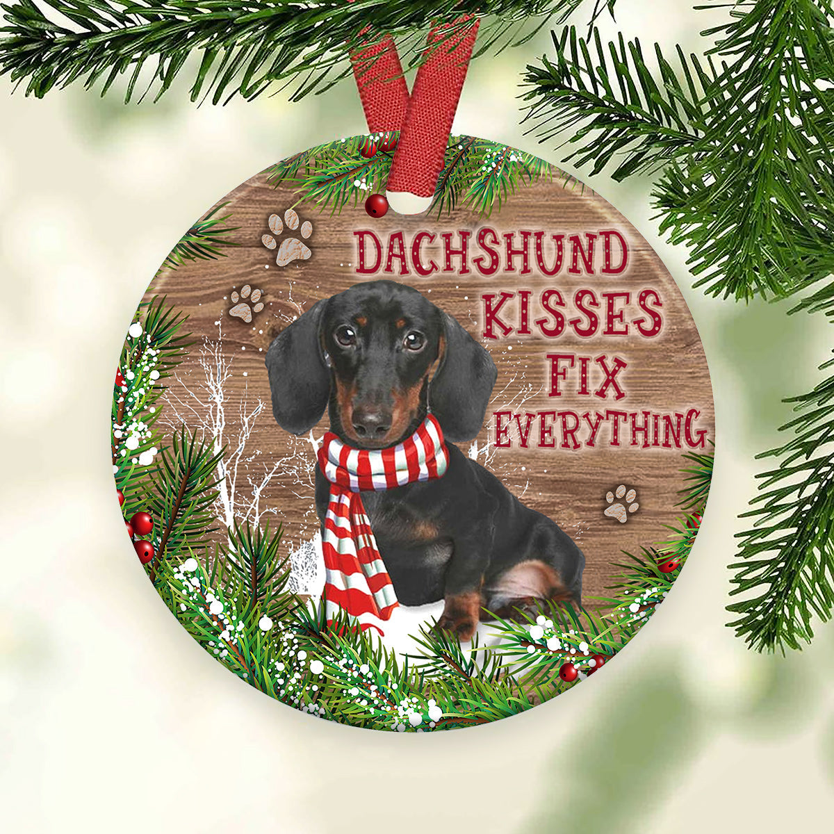 Dachshund Kisses Fix Everything - Circle Ornament - Owls Matrix LTD