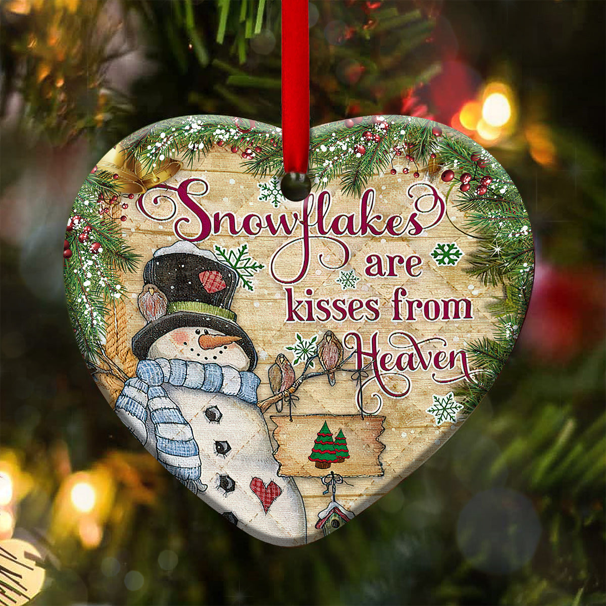 Christmas Snowflakes Are Kisses - Heart Ornament - Owls Matrix LTD