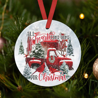 Red Truck Christmas Cardinal Come Home - Circle Ornament - Owls Matrix LTD