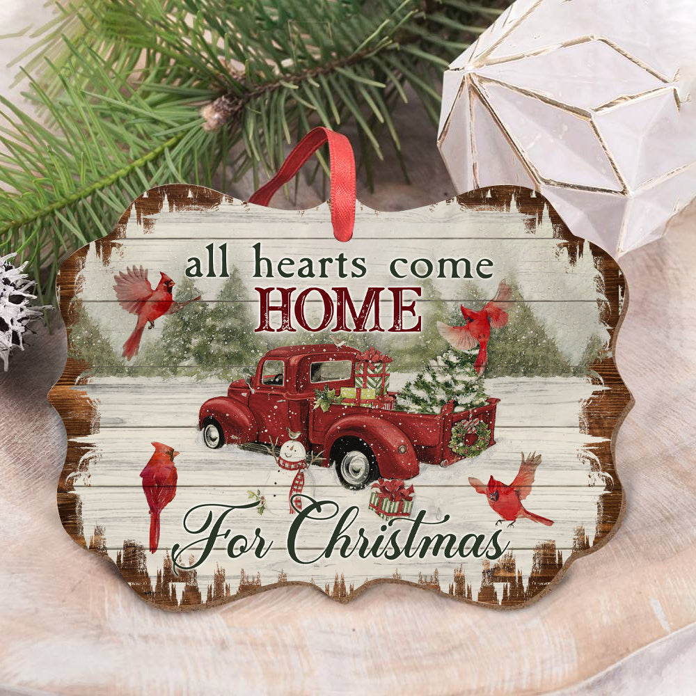 Cardinal Birds All Hearts Come Home For Christmas - Horizontal Ornament - Owls Matrix LTD